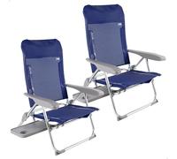 AKTIVE Pack 2 sillas de Playa Plegado Plano, Muy compactas, Multiposición, 6 Posiciones, con cojín y Mesa, Asas para fácil Transporte, Medidas 47x57x89 cm, De Aluminio y textileno, Antivuelco (85476)
