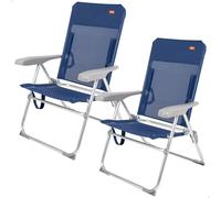 AKTIVE Pack 2 Sillas de Playa, Sillas multiposición, Plegado Slim, Respaldo reclinable, 6 Posiciones, Textileno Reforzado, hasta 110 kg, Plegado extraplano, Azul Marino (85536)
