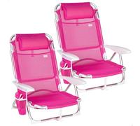 AKTIVE Pack 2 Sillas de Playa, Sillas Plegables multiposición, 51x45x76 cm, Sillas reclinables, 4 Posiciones, Reposacabezas, hasta 110 kg, con Bolsillo, Plegables con asa, Fucsia (85525)