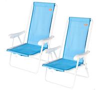 AKTIVE Pack 2 sillas Playa, 44x40x81 cm, Asiento Medio 28 cm, Azul, Respaldo Fijo, Bolsillo Trasero, Peso soportado por Silla 110 kg, Asas Tipo Mochila (85550)