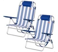 AKTIVE Pack 2 sillas Playa, 48x45x83 cm, Rayas marineras, 6 Posiciones, Antivuelco, Peso soportado por Silla 110 kg, Asiento bajo 23 cm, Cojín, Asas Laterales, Modo Tumbona (85551)