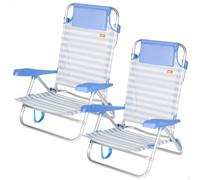 AKTIVE Pack 2 sillas Playa, 48x50x80 cm, Rayas Azul Claro, 8 Posiciones, Aluminio y textileno, Antivuelco, Peso soportado por Silla 110 kg, Cojín, Modo Tumbona, Asas Laterales (85561)