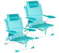 AKTIVE Pack 2 sillas Playa, 48x58x76 cm, Rayas Turquesa, 4 Posiciones, Bolsillos, Posavasos, Antivuelco, Peso soportado por Silla 110 kg, Cojín, Modo Tumbona, Asas Tipo Mochila (85555)