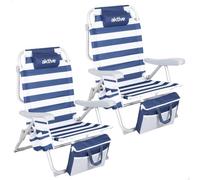 AKTIVE Pack 2 sillas Playa, 48x58x80 cm, 5 Posiciones, Rayas marineras, Peso soportado por Silla 110 kg, Cojín, Bolsillos, Posavasos Laterales, Nevera incorporada, Asas Mochila (85540)