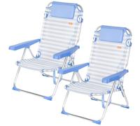 AKTIVE Pack 2 sillas Playa, 48x60x90 cm, Rayas Azul Claro, 5 Posiciones, Aluminio y textileno, Antivuelco, Peso soportado por Silla 110 kg, Cojín, Modo Tumbona, Asas Laterales (85560)
