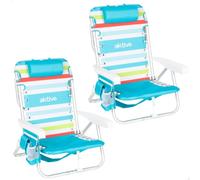 AKTIVE Pack 2 sillas Playa, 50x53x77 cm, 5 Posiciones, Rayas Multicolores, Peso soportado por Silla 110 kg, Cojín, Bolsillos, Antivuelco, Posavasos Laterales, Asas Mochila (85558)