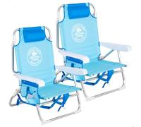 AKTIVE Pack 2 sillas Playa, 50x54x80 cm, Azul Claro, 5 Posiciones, Bolsillos, Posavasos, Antivuelco, Peso soportado por Silla 110 kg, Cojín, Modo Tumbona, Asas Tipo Mochila (85552)