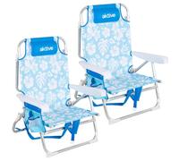 AKTIVE Pack 2 sillas Playa, 50x54x80 cm, Flores Azules, 5 Posiciones, Antivuelco, Peso soportado por Silla 110 kg, Cojín, Bolsillos, Antivuelco, Posavasos Laterales, Asas Mochila (85553)
