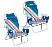 AKTIVE Pack 2 sillas Playa, 50x55x80 cm, 4 Posiciones, Rayas Multicolores, Peso soportado por Silla 110 kg, Cojín, Bolsillos, Antivuelco, Posavasos Laterales, Asas Mochila (85557)