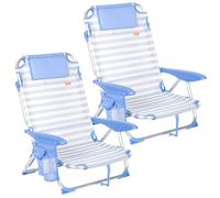AKTIVE Pack 2 sillas Playa, 51x45x76 cm, Rayas Azul Claro, 4 Posiciones, Bolsillos, Posavasos, Antivuelco, Peso soportado por Silla 110 kg, Cojín, Modo Tumbona, Asas Laterales (85559)