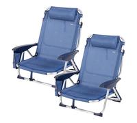 Aktive pack 2 sillas playa bajas 4 posiciones 51x45x76 cm marino con cojín y bolsillo 64 cm