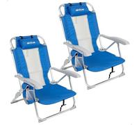 AKTIVE Pack 2 sillas Playa Plegables, 5 Posiciones, Color Azul, 49x56x78 cm, Incluyen cojín Acolchado, Bolsillo Lateral, Asas, Máximo 110 kg, Topes antivuelco, Multiposición, Respaldo reclinable