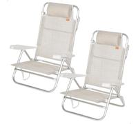 AKTIVE Pack 2 sillas Playa Plegables, Respaldo 8 Posiciones, Convertibles en Tumbona, 47x49x82 cm, De Aluminio y textileno, con cojín Acolchado y Asas de Mano, Máx. 110 kg, Beige (85442)