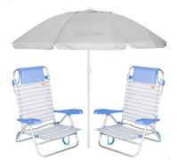 AKTIVE Pack 2 Sillas Playa Rayas y sombrilla 220 cm (267)