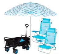 AKTIVE Pack 2 Sillas Playa, sombrilla 200 cm y Carro Playa (261)