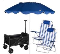 AKTIVE Pack 2 Sillas Playa, sombrilla 200 cm y Carro Playa (262)