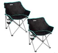 AKTIVE Pack 2 sillas Plegables de Camping, Negras, Estructura de Acero, 50 x 65 x 38 cm, Ligeras y Resistentes, Incluyen Posavasos y Bolsa de Transporte, e x teriores, Playa y montaña (85516)