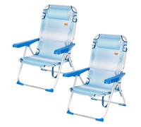 Aktive pack 2 sillas plegables playa 48x60x90 cm rayas azul 5 posiciones con cojín y asa 90 cm