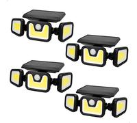 AKTIVE Pack 4 Apliques LED solares, 350 lúmenes, Sensor de movimiento, 3 modos de iluminación, 100 LEDs COB, Detección 3-5 m, Ángulo 270°, Autonomía 8-10 h, IP44, Fácil instalación (61572)