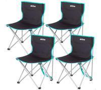 AKTIVE Pack 4 sillas Camping, 43x43x71 cm, Negro y Turquesa, Cada una soporta 110 kg, Asiento Alto 40 cm, Antivuelco, Asa Transporte Lateral, Plegado Compacto, Sin Tubo Delantero (85564)