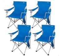 AKTIVE Pack 4 sillas Camping, 47x46x80 cm, Azul, Soporta 110 kg, Asiento Alto 40 cm, Posavasos y Bolsillos, Antivuelco, Asa Transporte Lateral, Plegado Compacto, Sin Tubo Delantero (85565)