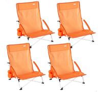 AKTIVE Pack 4 sillas Playa, 50x49x66 cm, Naranja, Cada una soporta 110 kg, Asiento bajo 20 cm, Antivuelco, Plegado Compacto, Bolsa con asa incluida, Sin Tubo Delantero, Posavasos (85547)