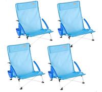 AKTIVE Pack 4 sillas Playa, 50x49x66 cm, Naranja, Cada una soporta 110 kg, Asiento bajo 20 cm, Antivuelco, Plegado Compacto, Bolsa con asa incluida, Sin Tubo Delantero, Posavasos (85548)