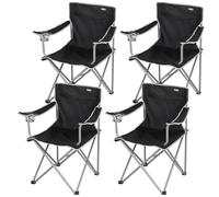 AKTIVE Pack 4 Sillas Plegables de Camping, Negras, Estructura de Acero, Asiento Poliéster, Portavasos Integrado, 48x45x80 cm, Soporta 100 kg