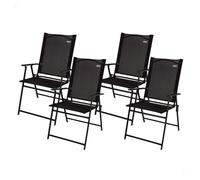 AKTIVE Set 4 sillas Plegables, Fabricadas de textileno y Acero, Plegado Slim Efecto Plano, Color Negro, con reposabrazos, Máx 110 kg, Diseño Ligero y Compacto, Optimas para jardín o terraza (61146)