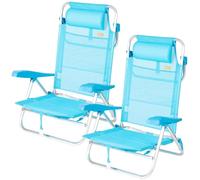 AKTIVE Pack de 2 sillas de Playa Plegables, Caribe, Azul Claro, 47x49x82 cm, Multiposición, 5 Posiciones, Textileno y Aluminio, Peso máx. 110 kg, Asa Transporte, Sillas Acolchadas (164)