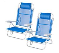 Aktive pack de 2 sillas de playa plegables y reclinables 7 posiciones azul c/cojín