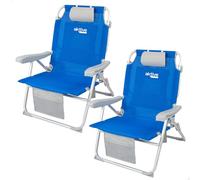 AKTIVE Pack de 2 sillas Plegables XXL multiposición para Playa, jardín, terraza o Camping, 5 Posiciones, 53x66x86 cm, Incluye Bolsillos, Topes antivuelco, Soporta 110 kg, Asas de Transporte (85483)