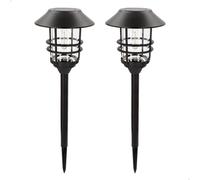 AKTIVE Set 2 balizas LED solares, Luz cálida, 6 lúmenes, 1 LED por baliza, Autonomía 8h, Alcance 1m, Resistencia IP44, Instalación sin cables, Botón on/off, Para jardín, terrazas y caminos (61577)