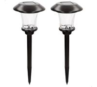 AKTIVE Set 2 balizas solares LED, Luz cálida 6 lúmenes, Con estaca para jardín, Sin cableado, Alcance 1 m, Resistente a la intemperie, Autonomía 8 horas, Iluminación para senderos y terrazas (61578)