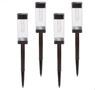 AKTIVE Set 4 balizas solares LED 6 lúmenes, Iluminación exterior para jardín y caminos, Luz cálida, Con estaca, Carga solar, Botón ON/OFF, IP44, Autonomía 8h, Instalación sin cables (61575)