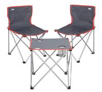 AKTIVE Set Camping Plegable, Mesa 46x46x46 cm, 2 sillas de 43x43x71 cm, Gris, Estructura Acero, Topes antivuelco, Peso soportado 110 kg, Posavasos Integrados, Bolsa de Transporte (63182)