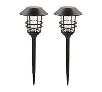 AKTIVE Set 2 balizas LED solares, Luz cálida, 6 lúmenes, 1 LED por baliza, Autonomía 8h, Alcance 1m, Resistencia IP44, Instalación sin cables, Botón on/off, Para jardín, terrazas y caminos (61577)