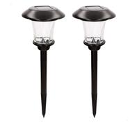 AKTIVE Set 2 balizas solares LED, Luz cálida 6 lúmenes, Con estaca para jardín, Sin cableado, Alcance 1 m, Resistente a la intemperie, Autonomía 8 horas, Iluminación para senderos y terrazas (61578)