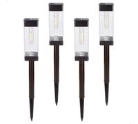 AKTIVE Set 4 balizas solares LED 6 lúmenes, Iluminación exterior para jardín y caminos, Luz cálida, Con estaca, Carga solar, Botón ON/OFF, IP44, Autonomía 8h, Instalación sin cables (61575)
