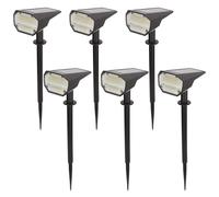 Aktive - Set de 6 balizas solares LED, luz cálida 5-10 lúmenes, 28 LEDs por unidad, autonomía hasta 8h, alcance 2m, instalación en suelo o pared, cabezal inclinable, IP24, ideal para jardín y terraza