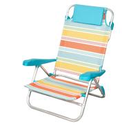 Aktive - Silla de playa baja plegable, 50x48x80 cm, respaldo alto, estructura aluminio y textileno, respaldo multiposición, tumbona, cojín y bolsillo trasero, ligera y resistente, fácil transporte,