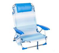 AKTIVE Silla Playa Plegable, 4 Posiciones, Rayas Azul, 51x45x76 cm, Incluye cojín Acolchado, Bolsillo Lateral, Asas, Soporta 110 kg, Topes antivuelco, Multiposición, Respaldo reclinable (62671)