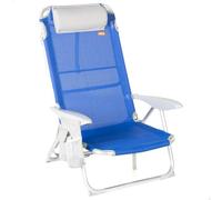 AKTIVE Silla de Playa Plegable, 4 Posiciones, Color Azul, Mide 50x50x88 cm, Antivuelco, Soporta 110 kg, Incluye cojín y Bolsillos, Asas de Transporte, Sillas Respaldo reclinable (62550)
