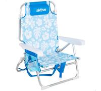 AKTIVE Silla de playa plegable, 50x54x80 cm, Mochila, Resistente hasta 110kg, Silla multiposición, Con bolsillos, Con reposacabezas, Convertible en tumbona, Asas transporte (62511)