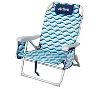 AKTIVE Silla de Playa Plegable, 50x58x80 cm, 5 Posiciones, Aluminio y poliéster, con cojín, Compartimento Trasero y Asas Mochila, Soporta hasta 110 kg, Cierre de Clic Seguro, Modelo Aruba (62417)