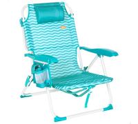 AKTIVE Silla de playa plegable, Azul, 48x58x76 cm, 4 posiciones, Antivuelco, Aluminio y poliéster, Peso soportado 110 kg, Bolsillo lateral y trasero, Cojín, Transporte mochila (62530)