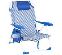 AKTIVE Silla de Playa Plegable, Azul Rayas, 48x58x76 cm, 4 Posiciones, Antivuelco, Aluminio y poliéster, Peso soportado 110 kg, Bolsillo Lateral y Trasero, Cojín, Transporte Mochila (62531)