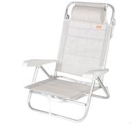AKTIVE Silla de Playa Plegable, Beige, Multiposición 8 Posiciones, Textileno y Aluminio, 47x49x82 cm, Soporta 110 kg, con Asa de Transporte