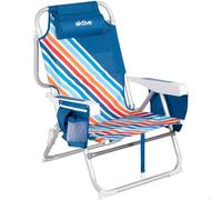 AKTIVE Silla de Playa Plegable con Mochila, 50x55x80 cm, Multiposición, Silla antivuelco, con 4 Posiciones, Silla con Bolsillos, Estructura Resistente, hasta 110 kg (62537)