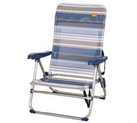 Silla playa plegable baja 5 posiciones a rayas azules y grises aktive